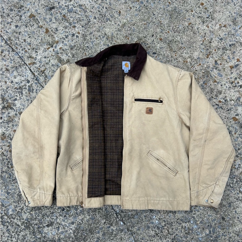 Vintage Carhartt Detroit BlanketLined Duck Canvas Tan Jacket SizeXL J97 WNB